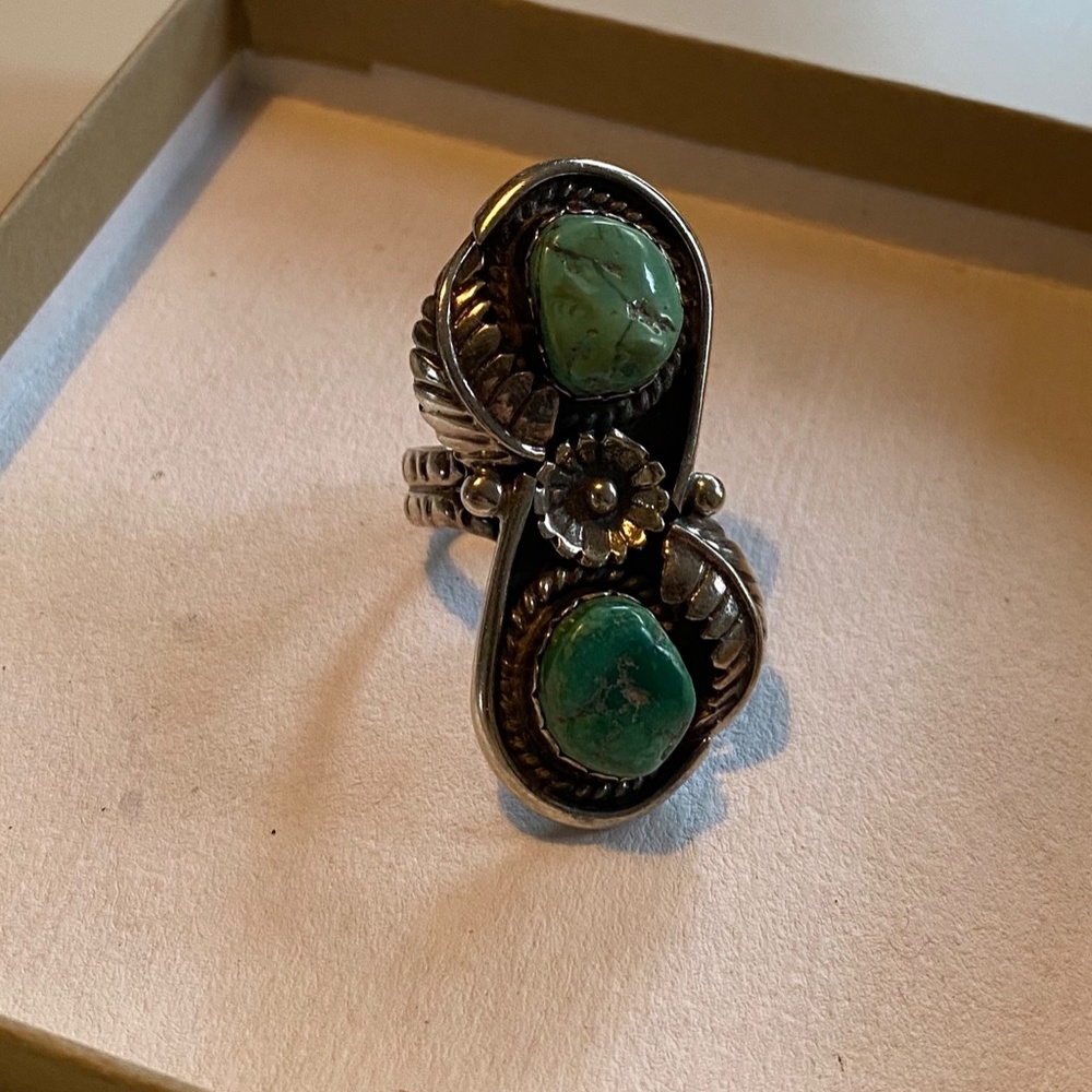 Double Turquoise Silver Ring - image 4